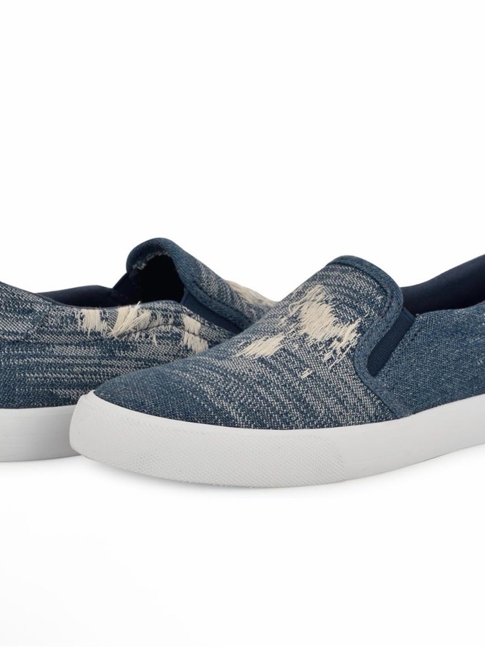 Nine West Blue Distressed Slip-On Sneakers with White Soles
